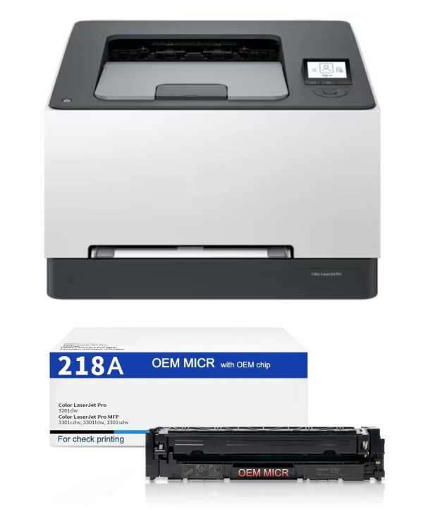 HP 3201DW LaserJet Pro Check Printer with 218A OEM W2180A MICR + CMY Color Toner Set Discount