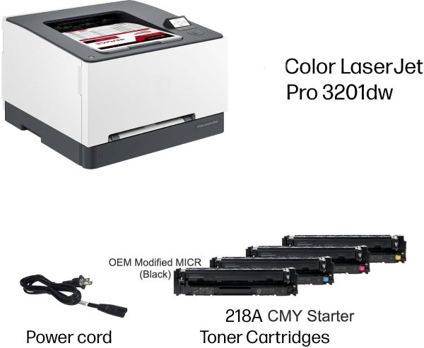 HP 3201DW LaserJet Pro Check Printer with 218A OEM W2180A MICR + CMY Color Toner Set Discount