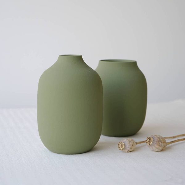 OLIVE GREEN HANDMADE CERAMIC VASE on Sale