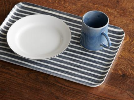 LINEN COATED TRAY MEDIUM - DARK NAVY WHITE STRIPES Sale