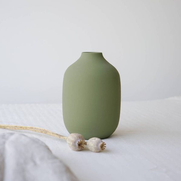 OLIVE GREEN HANDMADE CERAMIC VASE on Sale