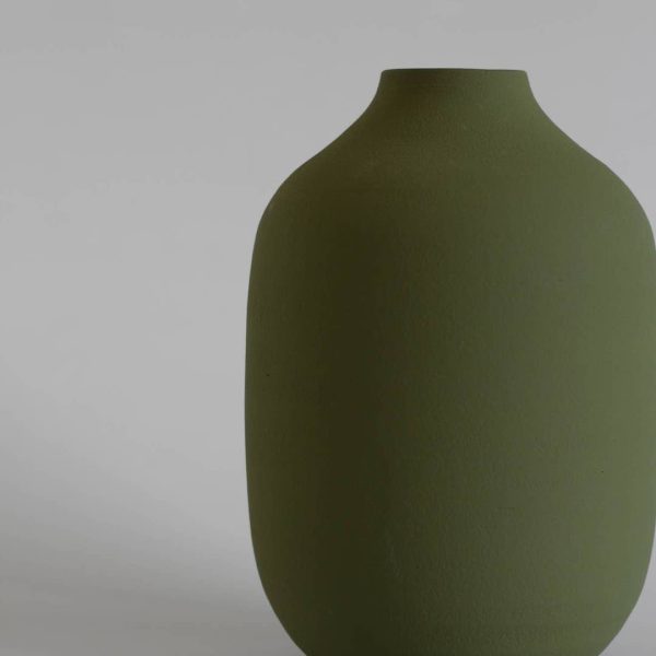 OLIVE GREEN HANDMADE CERAMIC VASE on Sale