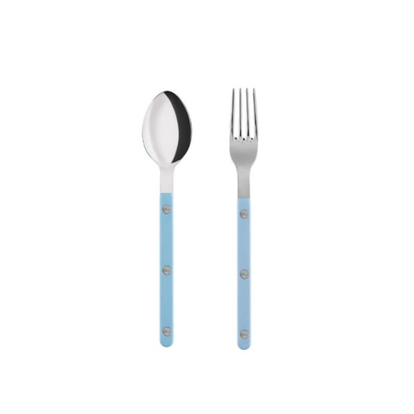 SABRE BISTROT SHINY MEDIUM SPOON & FORK 2PCS SET - PASTEL BLUE For Discount